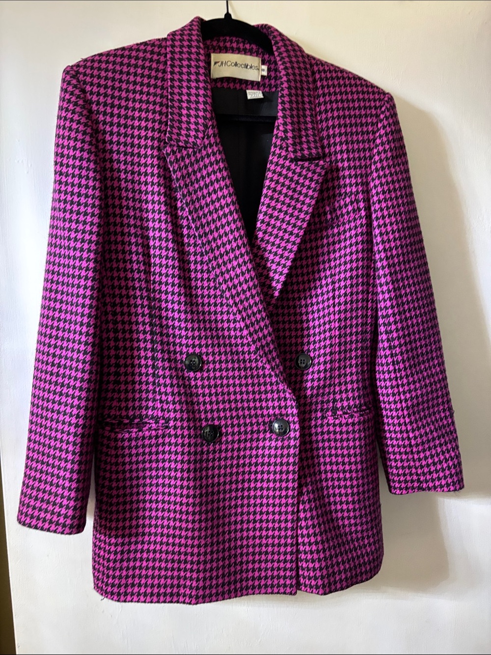 JH Collectibles Pink and Black Houndstooth Double-Breasted Blazer Jacket